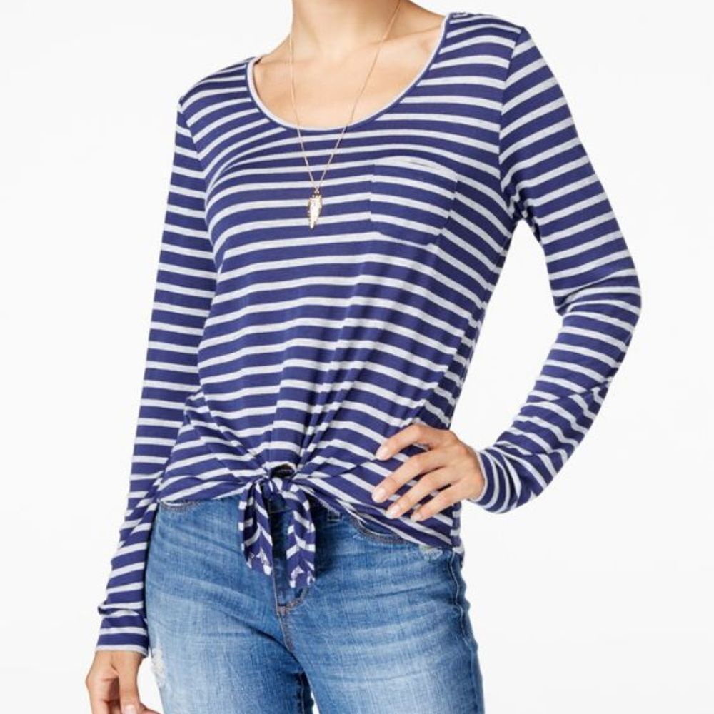 Rebellious One Juniors' Striped Tie Front Top